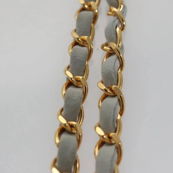 CHANEL Matelasse Chain Shoulder Bag Suede Light Blue Gold CC Auth 106433AV - Picture 9 of 16